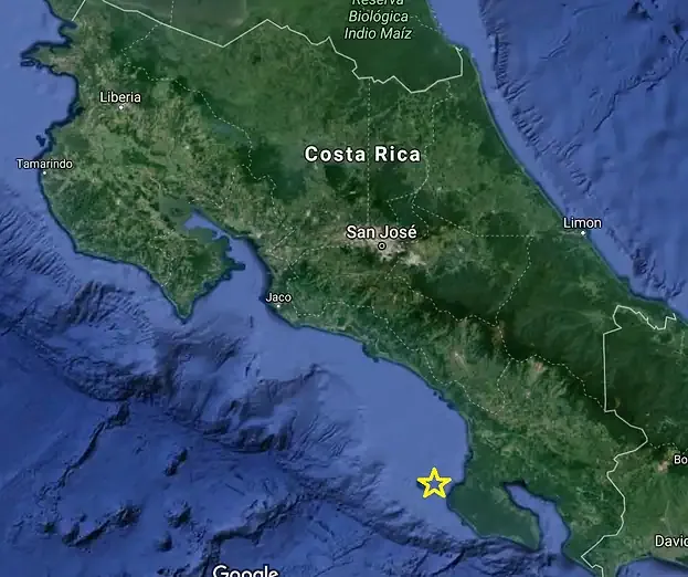 A map showing the location of an earthquake in costa rica.