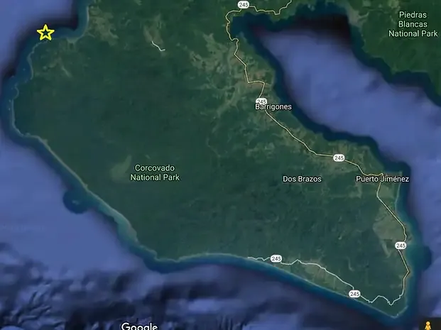 A map showing the location of a beach in costa rica.
